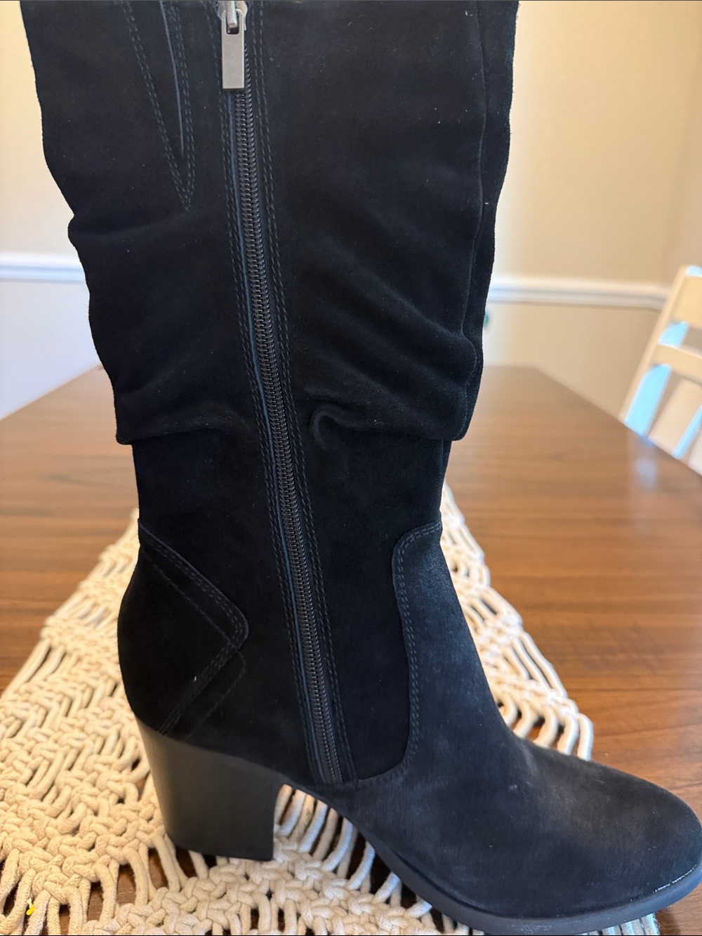 Earth Black Suede Mid-Calf Heeled Boots - Picture 8 of 12